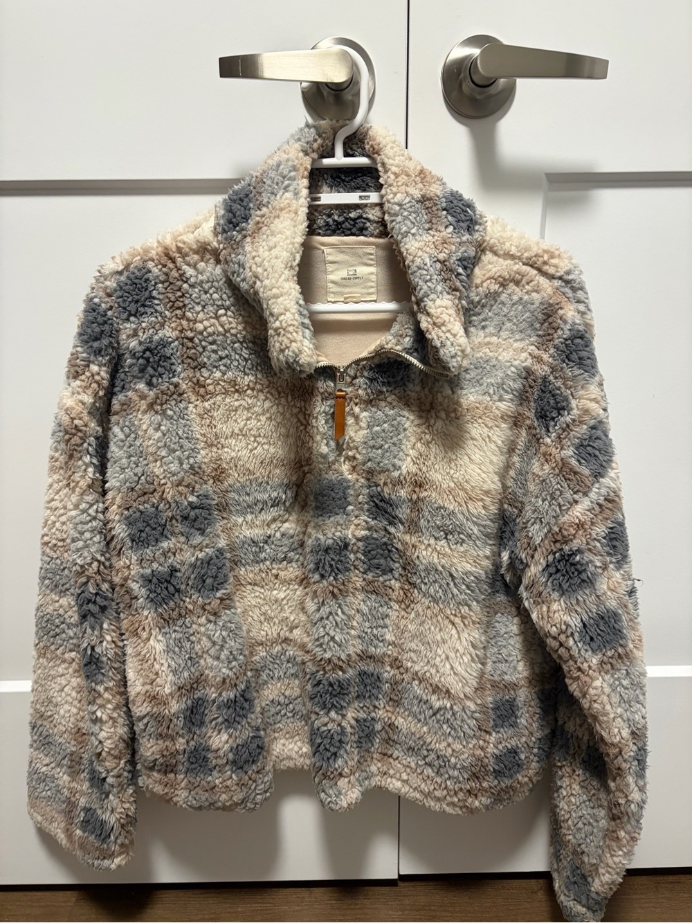 Thread & Supply Plaid Pullover Sherpa Jacket Neutral M
